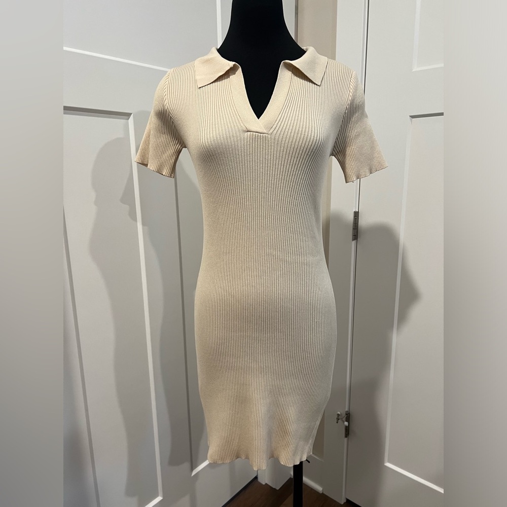 RIVIR ribbed collared cream colored dress size Medium